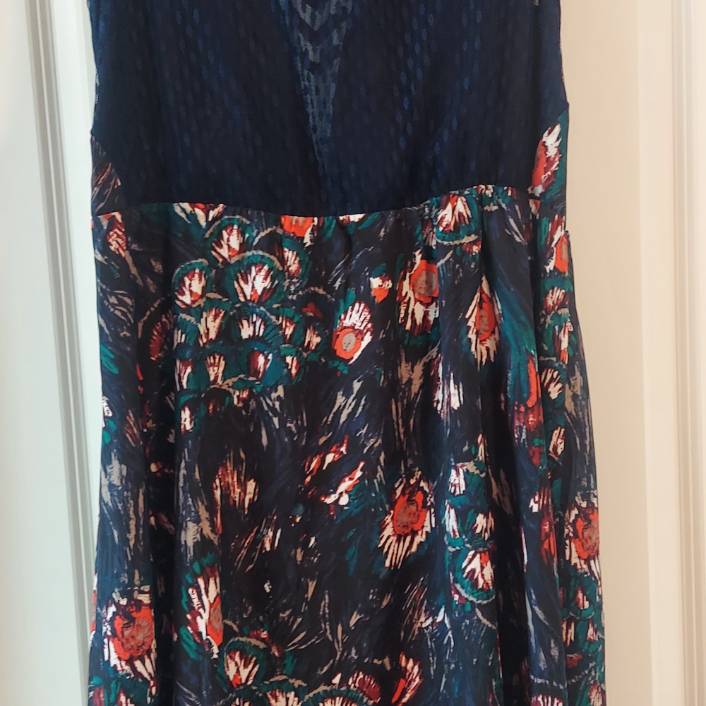 Nicole Miller Dark Blue and Red Patterned Maxi Dress